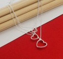 Ladies Triple Necklace with Hearts 4