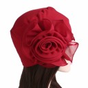 Ladies' Turban Hat with Large Ruched Flower on the Side Elegant Headwear Made from Cotton and Polyester One Size Fits All 18