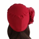 Ladies' Turban Hat with Large Ruched Flower on the Side Elegant Headwear Made from Cotton and Polyester One Size Fits All 19