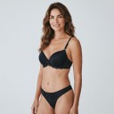 Ladies' Two-Piece Lingerie Set Bra with Smooth Moulded Cups and Lace Trim and Thong with Lace and Bow 2