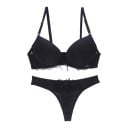 Ladies' Two-Piece Lingerie Set Bra with Smooth Moulded Cups and Lace Trim and Thong with Lace and Bow 1