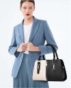 Ladies' Two-Tone Handbag Made of Synthetic Leather for Hand or Shoulder Use Diamond Quilted Stitching Decorative Zip Detachable Strap 32 x 6