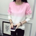 Ladies' Two-Tone Sweatshirt Without Hood Smooth Colour Transition to White Round Neck with Ribbed Trim Long Sleeves Cotton and Polyester 8
