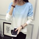 Ladies' Two-Tone Sweatshirt Without Hood Smooth Colour Transition to White Round Neck with Ribbed Trim Long Sleeves Cotton and Polyester 11