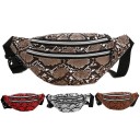 Ladies' Waist Bag with Snake Pattern Two Zip Pockets on the Front Wide Black Strap with Plastic Buckle PU Leather 31 x 8.5 x 13.5 cm 6