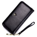 Ladies' Wallet in Genuine Leather Zip-around Closure Wrist Strap Gold-coloured V-shaped Decoration Light Stitching 20 x 10.5 x 2.5 cm 3