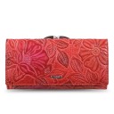 Ladies' Wallet Made of Genuine Leather with Embossed Flowers Long Wallet with Flap and Metal Frame Fastening 18.5 x 9 x 3 cm 2