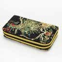 Ladies' wallet with two zips featuring an embroidered peacock and sequins Golden zips with metal sliders Internal compartments Canvas and cotton 1