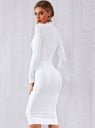 Ladies' White Bandage Midi Dress with Long Sleeves and High Collar Fitted Stretch Cut with Cut-Out at the Chest Material Polyester and Spandex 3