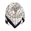 Ladies' White-Black Scarf with Floral Pattern Lightweight Polyester Accessory Elegant Plain Scarf with Subtle Floral Motif for Stylish Everyday Wear 3