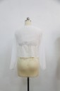 Ladies' White Blouse with Deep V-Neck and Knot at the Front Slightly Sheer Fabric Long Sleeves Shorter Waist-Length Cut Polyester and Cotton 4