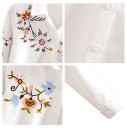 Ladies' White Cotton Shirt with Colourful Floral Embroidery Classic Collar Long Sleeves Rounded Hem Button Fastening 5