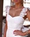 Ladies' White Lace Midi Dress Wide Frilled Straps Fitted Cut Heart-Shaped Neckline Lace Hem with Circular Pattern Polyester and Cotton 3