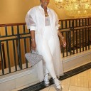 Ladies' White Sheer Blouse with Long Veil Length to the Ankles Stand-up Collar Elbow-length Sleeves Drawstring at the Waist Material Polyester 2