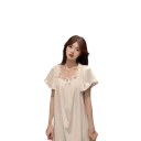 Ladies' White Short Sleeve Nightdress with O-Neck Elegant Ruffled Design with Gathering Cotton-Polyester Sleep Top 5