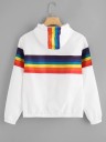 Ladies' White Spring Jacket with Rainbow Stripes on the Chest and Sleeves Hood with Drawstrings Zip Fastening Elasticated Cuffs and Hem Polyester 2