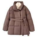 Ladies' Winter Coat Zip and Button Fastening Collar Drawstring at Waist Polyester Cotton Warm Winter Coat Elegant Comfortable Jacket for Cold Weather 9