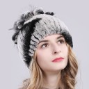 Ladies' Winter Hat with Fur Fluffy Ribbed Surface Pom-Pom Decoration on the Crown Head Circumference 52 to 60 cm For Cold Winter Weather 4