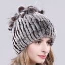 Ladies' Winter Hat with Fur Fluffy Ribbed Surface Pom-Pom Decoration on the Crown Head Circumference 52 to 60 cm For Cold Winter Weather 18
