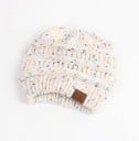 Ladies' Winter Knitted Beanie with Opening for Ponytail or Bun for Long Hair Textured Pattern with Horizontal Stripes Ribbed Hem Acrylic 17