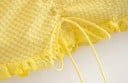 Ladies' Yellow Mini Skirt with a Small Check Pattern Gathered Front with Ties for a Bow Frill at the Hem Made of Polyester 5