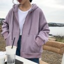 Ladies' Zip-Up Hoodie with Hood and Drawstrings Loose Oversized Fit Dropped Shoulders Two Front Pockets Ribbed Cuffs Polyester and Cotton 6