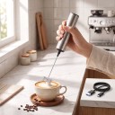 Ładujący napępowacz mleka CREATEPRO Stal nierdzewna 2 prędkości Odłączana spirala ze stali 304 Ładowanie USB Srebrny Do latte i cappuccino 4