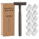 Lâmina de um só fio + 10 lâminas de substituição Máquina de barbear manual em metal Barba precisa e fácil de fazer para homens e mulheres 1