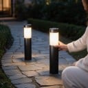 Lampe debout solaire 2 pcs avec capteur de mouvement 37,5 x 6 cm Étanche Plastique et inox Lumière blanche chaude Pour le jardin 2