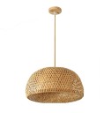 Lampe suspendue tissée à la main Lustre en bois Décoration en bambou pour la maison Luminaire en osier Ampoule E27 30 x 18 cm 2