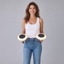 Lămpi solare de grădină 2 buc Schimbare de culori Diametru 14 cm Cu țăruș și pentru sol Iluminat exterior pentru alei, trotuare, terase și grădini 2