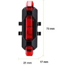 Lampka tylna rowerowa 7,3 x 12,2 x 3 cm, ładowana przez USB, wodoodporna, IPX5, 15 lm, 5 trybów, z gumowymi paskami do montażu 5
