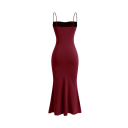 Lang formel kjole med tynde stropper, plisseret overdel, elastisk materiale, vidde kant, tætsiddende snit, elegant stil 3
