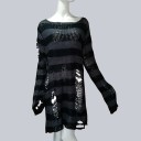 Lang stribet sweater med slidser til kvinder 8