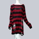 Lang stribet sweater med slidser til kvinder 3