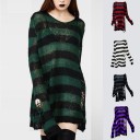 Lang stribet sweater med slidser til kvinder 1