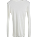Langærmet dame-T-shirt. Tætsiddende, strækbar top. Elegant basis-T-shirt med rund halsudskæring. Moderigtig top til arbejde og fritid. 3