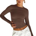 Langarm-T-Shirt für Damen, eng anliegendes Oberteil mit elastischer Taille, modische Freizeitkleidung, elegantes T-Shirt für alltägliche Outfits 6