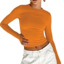 Langarm-T-Shirt für Damen, eng anliegendes Oberteil mit elastischer Taille, modische Freizeitkleidung, elegantes T-Shirt für alltägliche Outfits 8