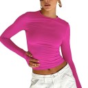 Langarm-T-Shirt für Damen, eng anliegendes Oberteil mit elastischer Taille, modische Freizeitkleidung, elegantes T-Shirt für alltägliche Outfits 5