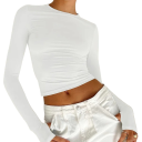 Langarm-T-Shirt für Damen, eng anliegendes Oberteil mit elastischer Taille, modische Freizeitkleidung, elegantes T-Shirt für alltägliche Outfits 2