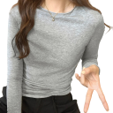 Langarm-T-Shirt für Damen Slim Fit Dekorative Schulterketten Modisches Design Rundhalsausschnitt Angenehmes Material für den Alltag 6