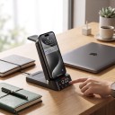 Langaton latausasema 3 in 1 herätyskellolla 15 W Kokoontaitettava teline iPhone Apple Watch ja AirPods LED-kellot Musta Yöpöydälle 2