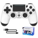 Langaton ohjain PS4:lle/PC:lle/iOS:lle/Androidille. Musta tai valkoinen Bluetooth-peliohjain, jossa on värinä, gyroskooppi, ääniliitäntä 1