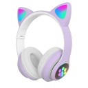 Langattomat bluetooth-kuulokkeet pääpannassa, joissa loistavat kissankorvat Bluetooth 5.0 Kantama 15 m Micro SD-korttipaikka Kesto 5-7 2