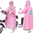 Lange Regenjacke mit Kapuze aus Kunststoff Schutz gegen Regen Beinabdeckung Druckknopfverschluss Scooter Fahrrad Verwendung im Freien 1