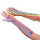 Lange regnbuefarvede mesh-handsker 3
