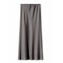 Langer Satin-Maxirock für Damen, elegant, glänzend, gerader Taillenrock, glatter formeller Rock für Abend, Abschlussball 5