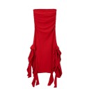 Langes trägerloses Abendkleid mit asymmetrischem Rüschensaum und hohen Schlitzen. Elegantes, tailliertes Abendkleid 5