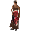 Langes trägerloses Maxikleid mit kräftigem Blumendruck. Elegantes Sommerkleid mit offenem Rücken und Gürtel auf der Rückseite. 3